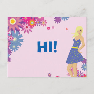BLONDE FRAU IN BLAUE DRESS HI POSTKARTE
