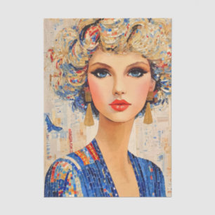 Blonde Frau in blauem Mosaikkleid EC7R Decoupage Seidenpapier