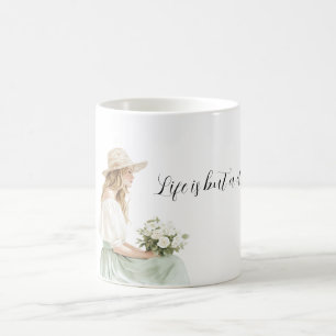 Blonde Frau Mint Rock Weiß Rosen Das Leben ist Tra Kaffeetasse