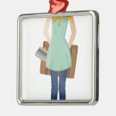 Blonde Frau mit Koffer Silbernes Ornament (Links)