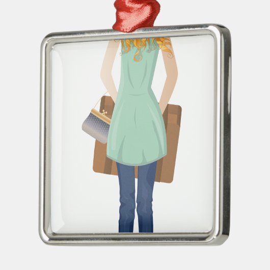 Blonde Frau mit Koffer Silbernes Ornament (Links)