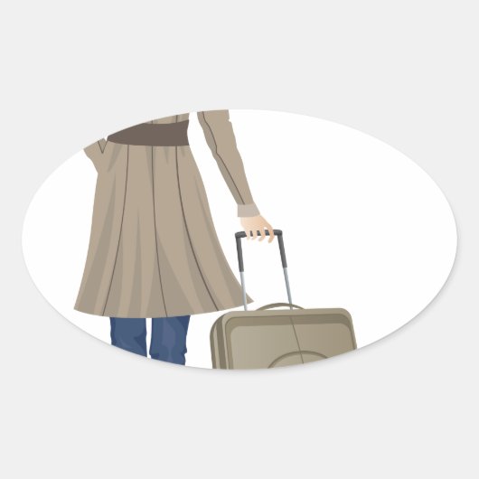 Blonde Frau mit Suitcase Ovaler Aufkleber (Vorderseite)