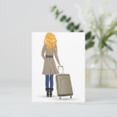 Blonde Frau mit Suitcase Postkarte (Stehend Vorderseite)