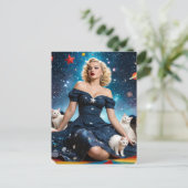 Blonde Frau und Katzen Postkarte (Stehend Vorderseite)