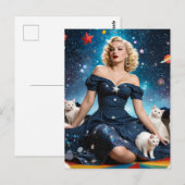 Blonde Frau und Katzen Postkarte (Vorne/Hinten)