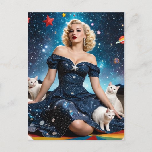 Blonde Frau und Katzen Postkarte (Vorderseite)