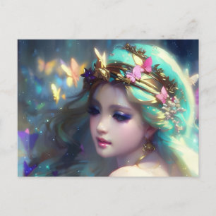 Blonde Frau und Schmetterlinge Postkarte