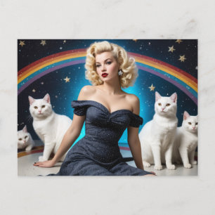 Blonde Frau Weiße Katzen Regenbogen Postkarte
