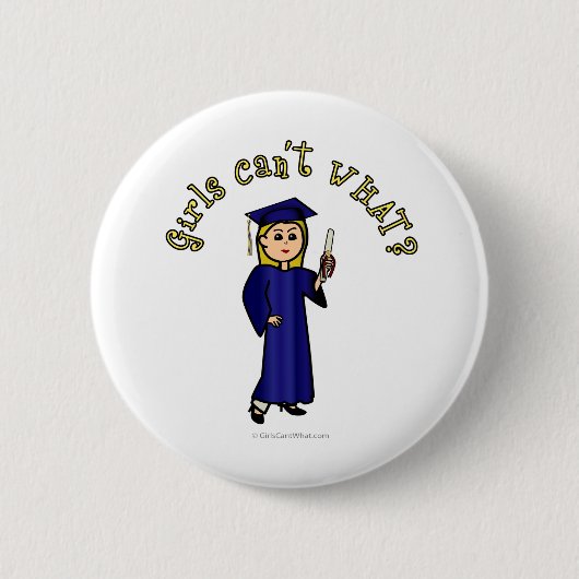 Blonde Frauenstudium in Blue Gown Button (Vorderseite)