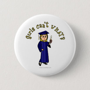 Blonde Frauenstudium in Blue Gown Button