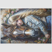 Blonde Girl and Brown Horse Denim Floral Decoupage Seidenpapier (Vorderseite)