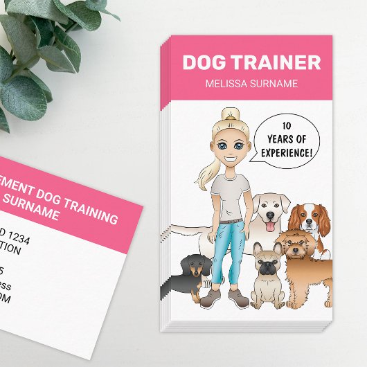 Blonde Girl and Hunde personalizable Dog Trainer Visitenkarte