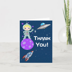 Blonde Girl Astronaut Thank You Note Card Dankeskarte