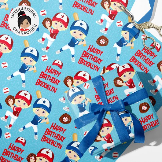Blonde Girl Baseball Personalisiert Wrapping Paper Geschenkpapier
