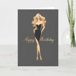 Blonde Girl Black Dress Glam Fashionista BDay Karte