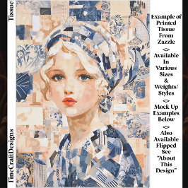 Blonde Girl, Blue & Cream Patchwork EC2L Decoupage Seidenpapier
