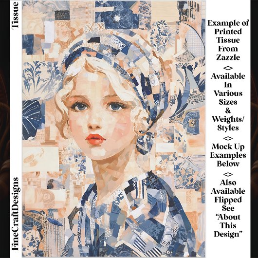 Blonde Girl, Blue & Cream Patchwork EC2L Decoupage Seidenpapier