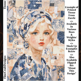 Blonde Girl, Blue & Cream Patchwork EC2R Decoupage Seidenpapier