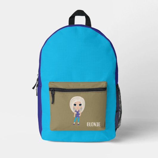 Blonde Girl Cartoon Backpack Bedruckter Rucksack (Vorderseite)