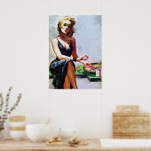 Blonde Girl Casino Vintage Pullverdeckung Poster (Küche)