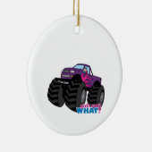 Blonde Girl Driving Lila Monster Truck Keramikornament (Rechts)