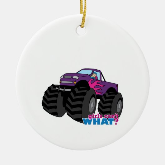 Blonde Girl Driving Lila Monster Truck Keramikornament (Vorne)