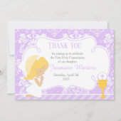 Blonde Girl First Communion Damask Dankeskarte (Vorderseite)