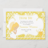 Blonde Girl First Communion Damask Dankeskarte (Vorderseite)