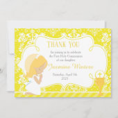 Blonde Girl First Communion Damask Dankeskarte (Vorderseite)