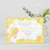 Blonde Girl First Communion Gold Damask Einladung (Stehend Vorderseite)