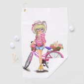 Blonde Girl Golf Handtuch mit rosa Bike (Insitu)