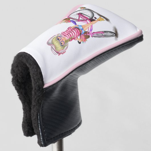 Blonde Girl Golf Head Cover mit rosa Bike Golf Headcover (3/4 Vorderseite)