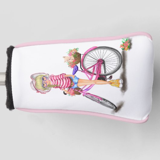 Blonde Girl Golf Head Cover mit rosa Bike Golf Headcover (Vorderseite)