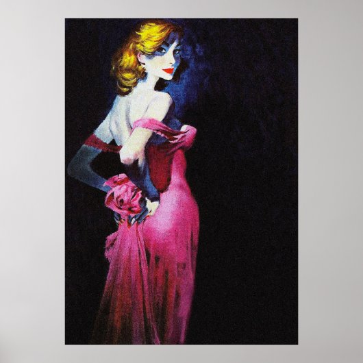 Blonde Girl in rosa Kleid Vintage Pulsabdeckung Poster (Vorne)