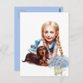 Blonde Girl mit Dackel Puppy Postkarte (Vorne/Hinten)