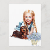 Blonde Girl mit Dackel Puppy Postkarte (Vorderseite)