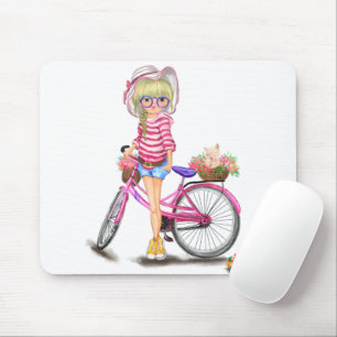 Blonde Girl mit Pink Bike Mouse Pad Geschenk Mousepad
