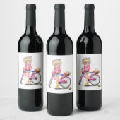 Blonde Girl mit rosa Bike Flasche Label Weinetikett (Flaschen)