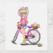 Blonde Girl mit rosa Bike Flasche Label Weinetikett (Einzelnes Label)