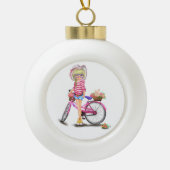 Blonde Girl mit rosa Bike Weihnachtsschmuck Keramik Kugel-Ornament (Vorderseite)