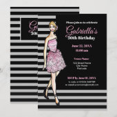 Blonde Girl mit rosa Rosen Cocktailkleid Einladung (Vorne/Hinten)