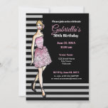 Blonde Girl mit rosa Roses Cocktailkleid Einladung<br><div class="desc">Entworfen auf meine Illustration einer schönen blonden Haar Lady mit atemberaubenden klassisch eleganten rosa Rosen Cocktail Kleid,  trägt schöne schwarze Stiletto Schuhe. Das Design ist schwarz und grau gehalten - ein schicker und moderner Stil. Anpassbar mit eigenem Text für ein personalisiertes Design.</div>