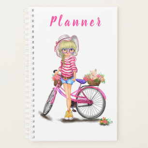 Blonde Girl Planner mit rosa Bike Planer