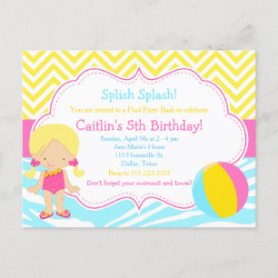 Blonde Girl Pool Party Bash Party Postkarte