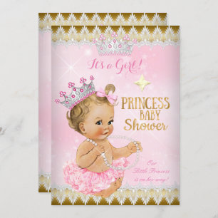 Blonde Girl Princess Baby Dusche Pink Tutu Gold Einladung
