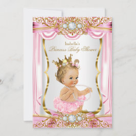Blonde Girl Princess Baby Dusche Rosa Seide Gold Einladung