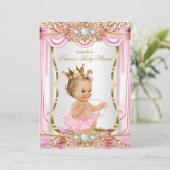 Blonde Girl Princess Baby Dusche Rosa Seide Gold Einladung (Stehend Vorderseite)