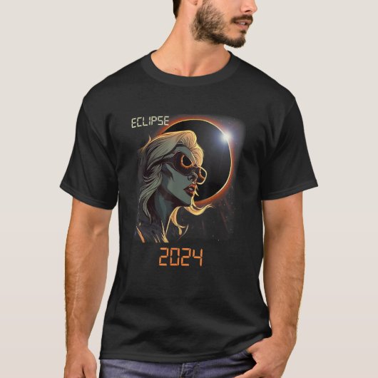 Blonde Girl Total Solar Eclipse 2024 T-Shirt (Vorderseite)