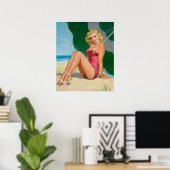 Blonde Girl Under Beach Umbrella Button Up Poster (Heimbüro)