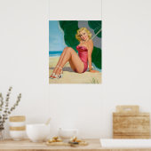 Blonde Girl Under Beach Umbrella Button Up Poster (Küche)